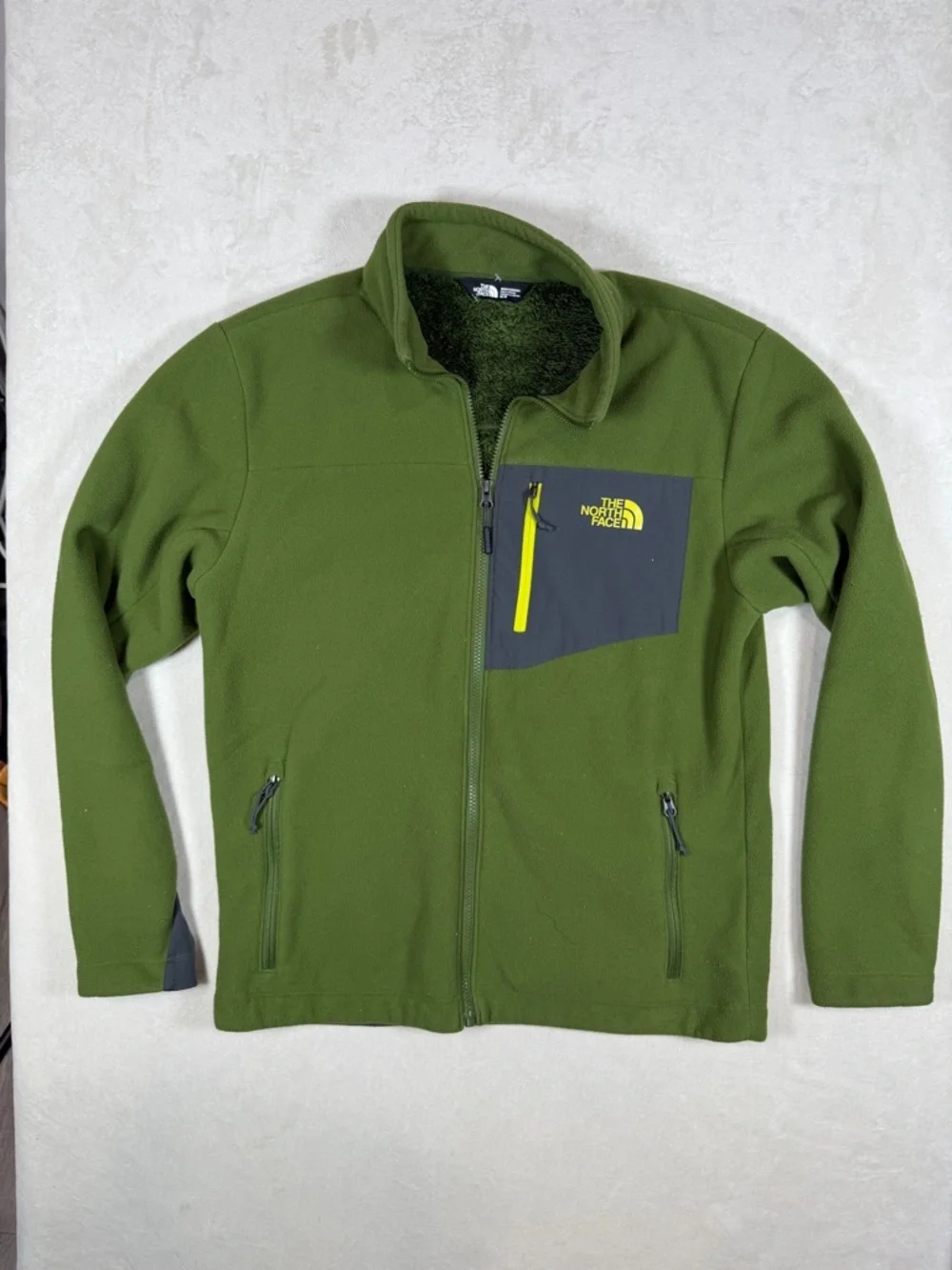 The North Face Medium Olive Green Fleece Jacket with Contrast Chest Pocket